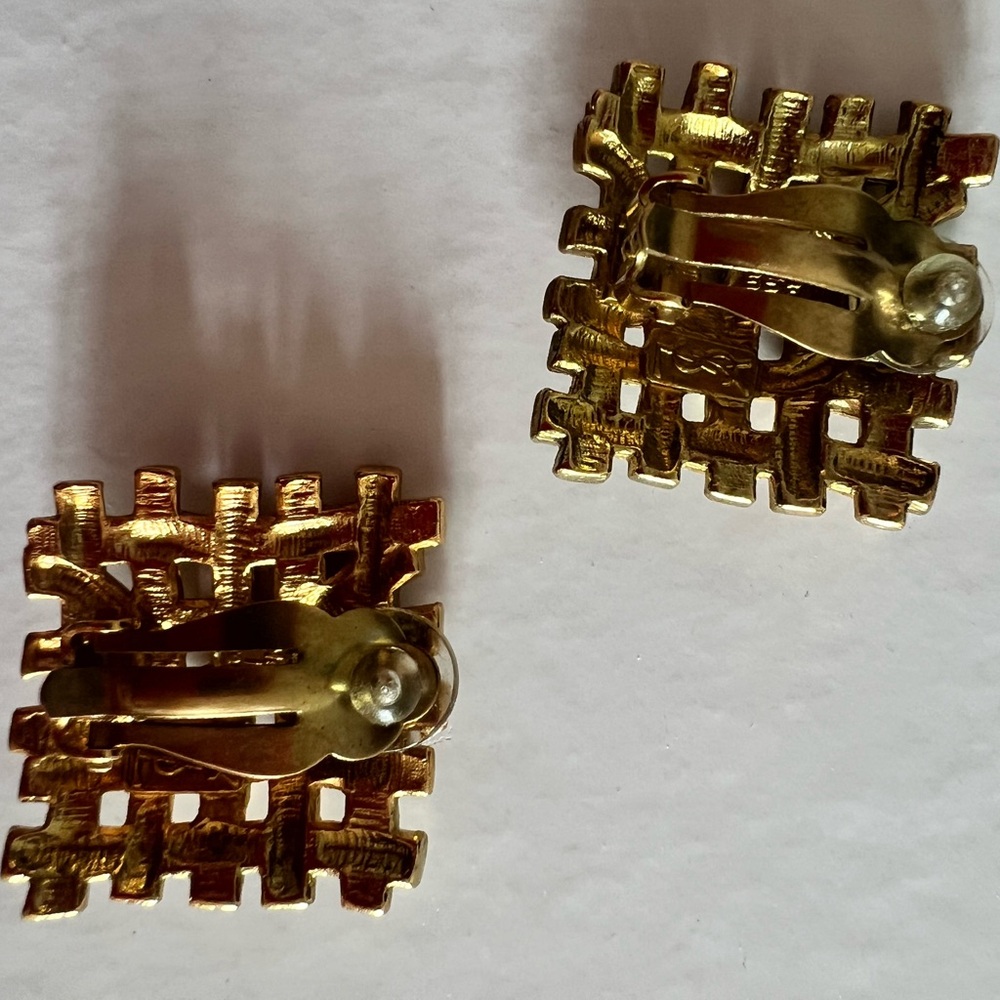 Vintage YSL Saint Laurent Woven Square Earrings - Picture 5 of 5